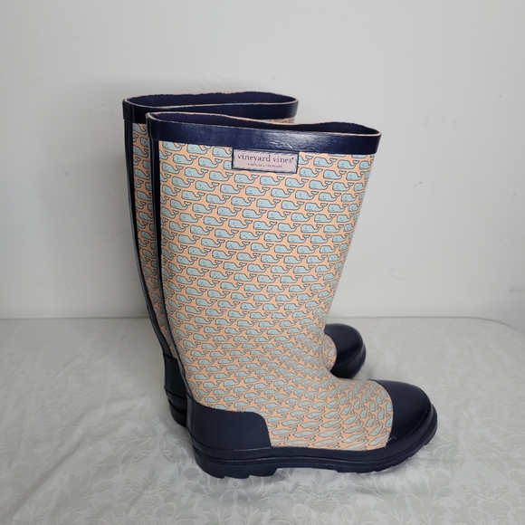 Vineyard Vines Multicolored Whale Print Knee High Rain Boots Size 9 - Picture 6 of 14